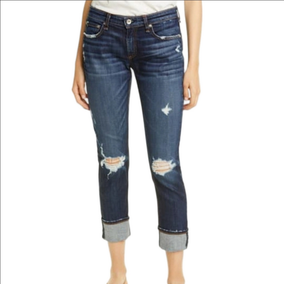 rag & bone Denim - Rag & Bone Dre Low Rise Slim Boyfriend Distressed Destructed Jean in Harper Wash